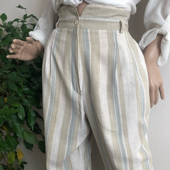 Vintage Pants - VINTAGE Linen high waist pleated front pants